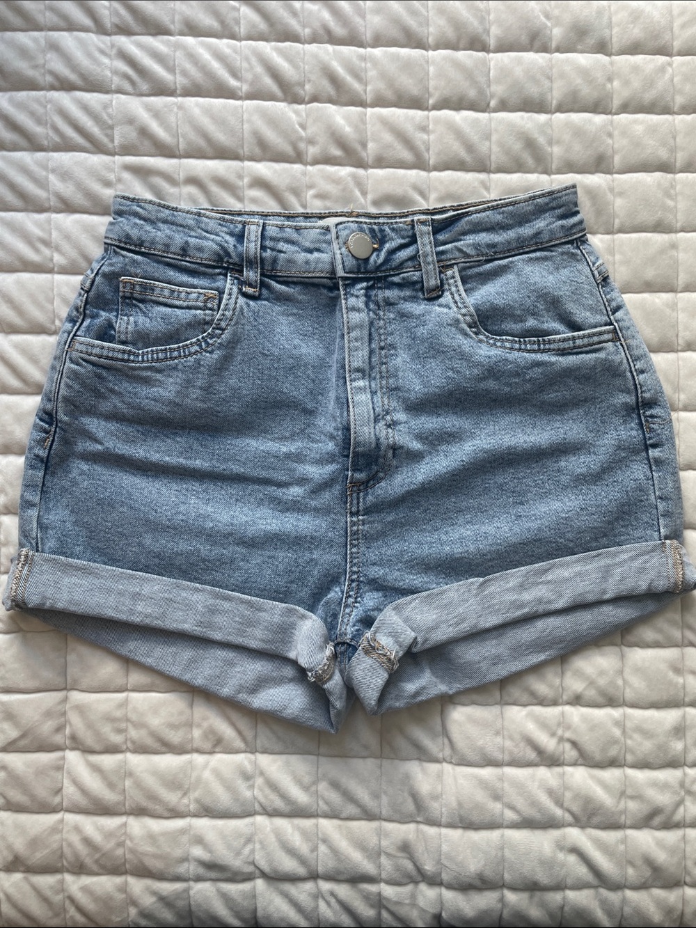 Cotton On Light Blue High-Waist Cuffed Denim Shorts